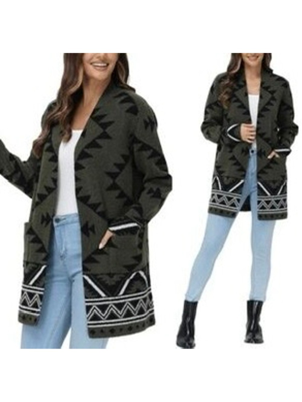Frye Ladies' Patterned Cardigan Sweater Size M Green